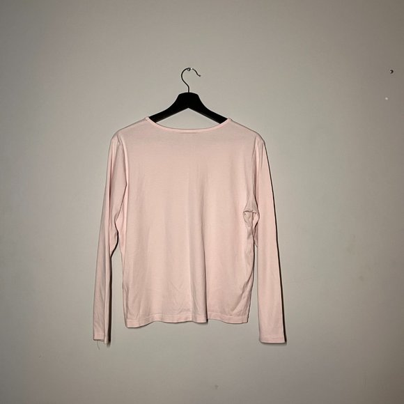 LL Bean Pima Cotton V-Neck Long Sleeve in Pink - Picture 2 of 3